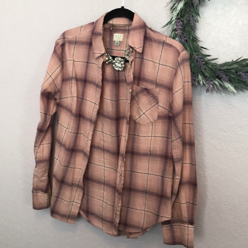 Plaid Flannel Pink Button Down Long Sleeve
